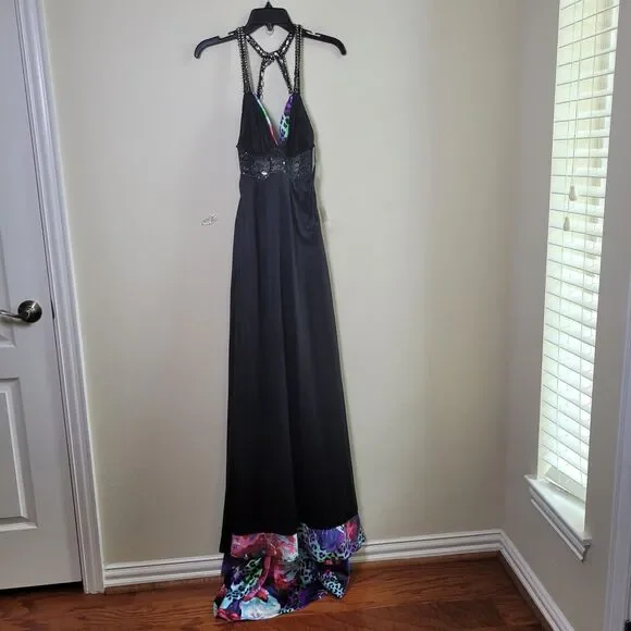 Xscape Y2K Slip Prom Gown Purple 10 Beaded Leopard Print Train Formal Open Back - Picture 17 of 17